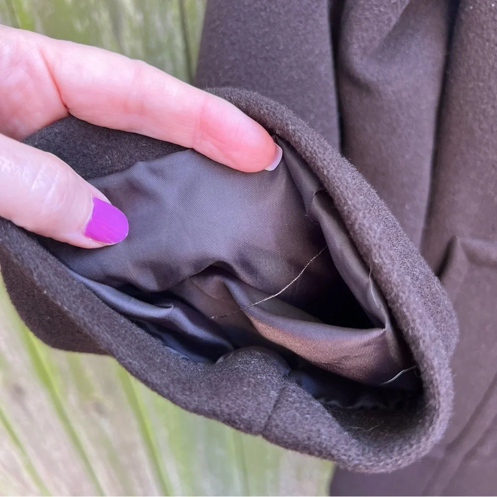 B. Moss Brown Fall Fleece Pea Coat - Picture 3 of 6